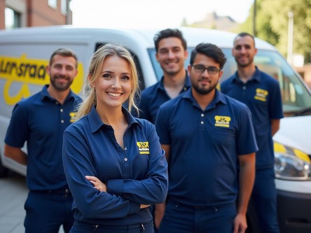 Professional and friendly Top Spec Window Cleaning team standing proudly in front of a branded van.