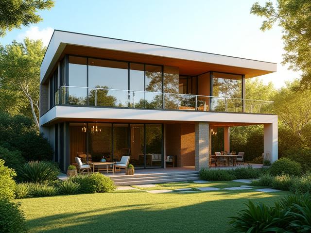 Modern home with sparkling clean windows, bright and inviting