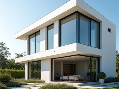 After: Crystal clear windows on a modern new-build home, showcasing immaculate reflection