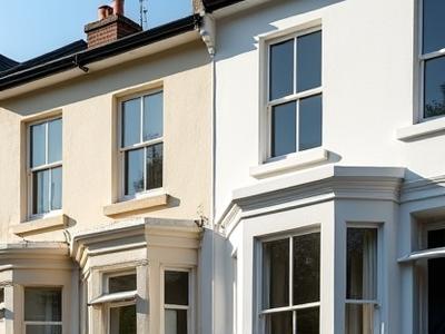 After: Spotless windows on a traditional terraced house after professional cleaning